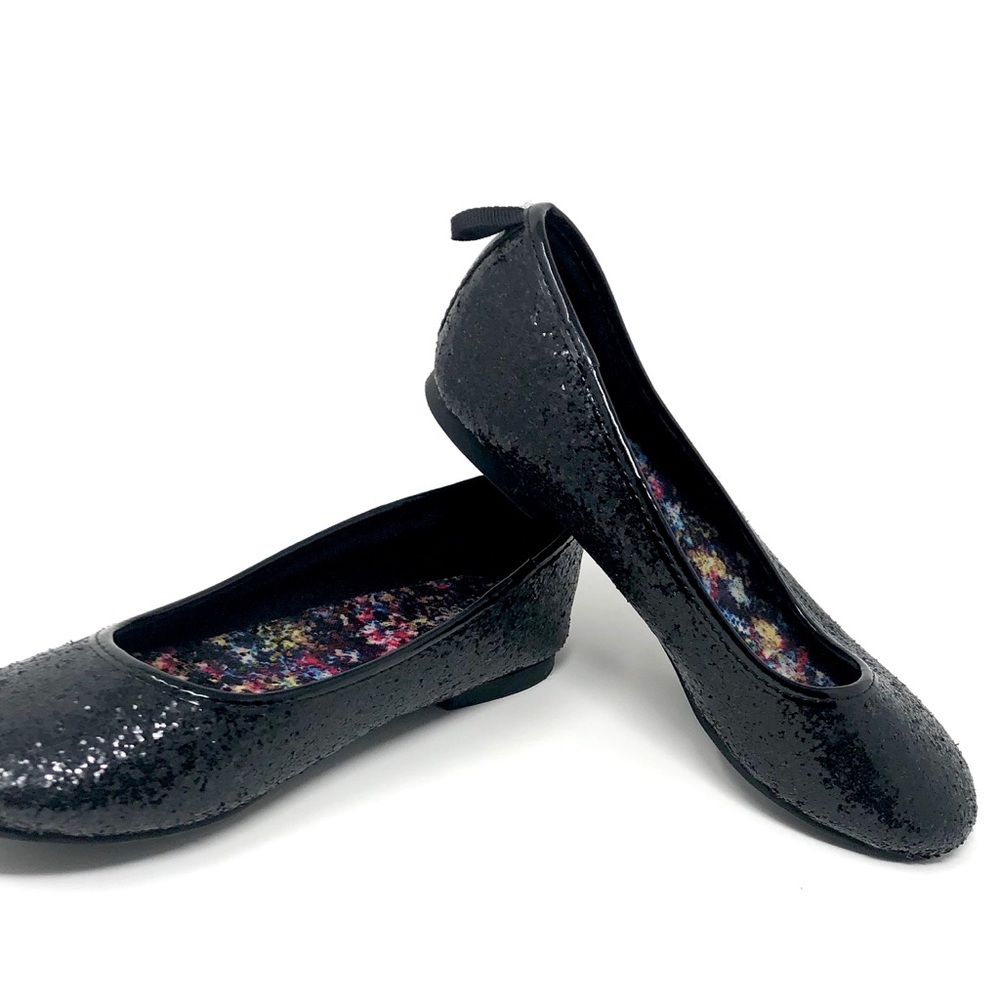 Girls black glitter flats